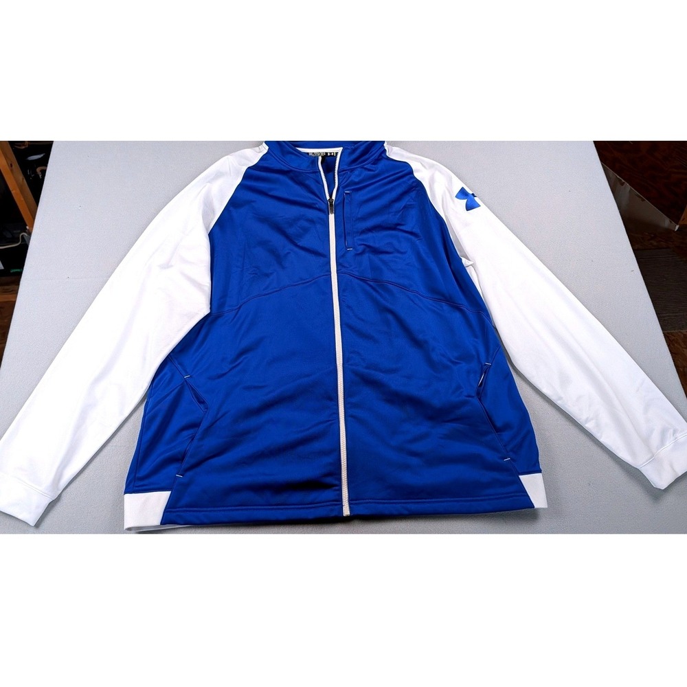 Under Armour‎ Mens Track Jacket Blue White Full Zip Loose Fit 3XL 3TG/3EG 0021